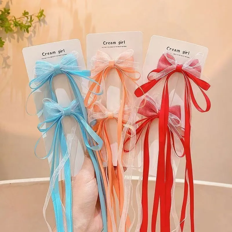 2 Buah/Set Jepit Rambut Pita Panjang Busur Peri untuk Bayi Perempuan Jepit Rambut Gaya Cina Jepit Rambut Hanfu Aksesori Rambut Anak