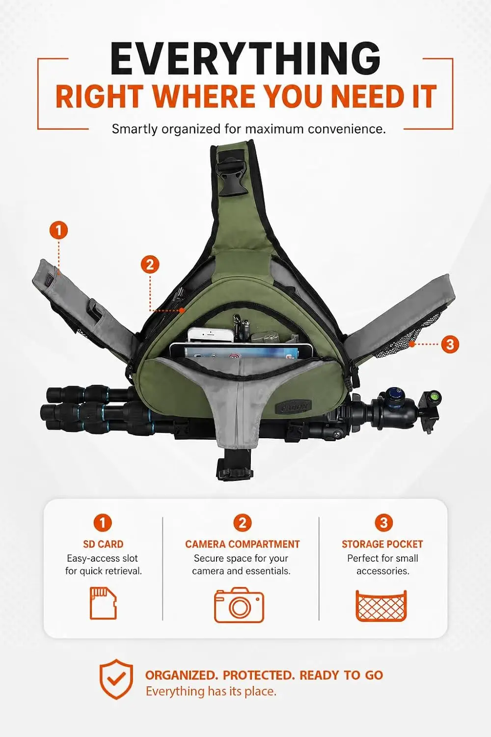 CADeN  Waterproof Sling Camera Bag, Camera Case with Rain Cover & Tripod Holder, Compatible for DSLR/SLR Mirrorless Cameras