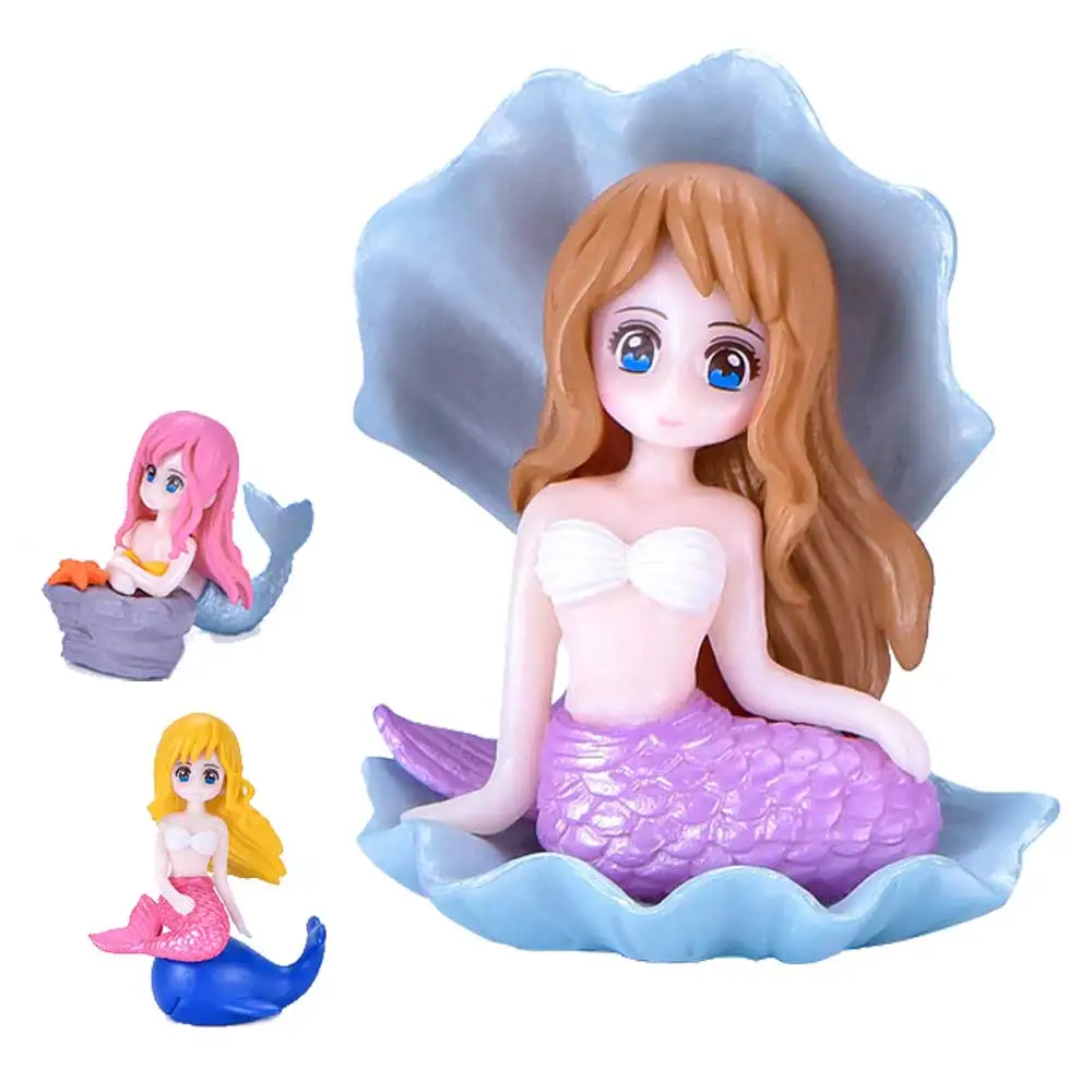 Shell Mermaid Micro Landscape Diy Bonsai Fish Tank Small Ornaments Cartoon Doll Marine Landscape Pvc Aquascape Home Garden Decor