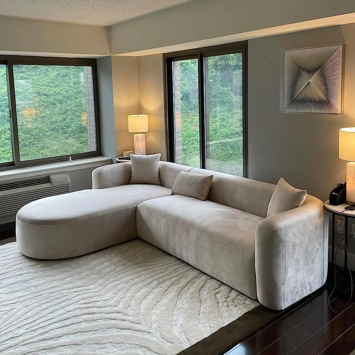 أريكة مخملية حديثة على شكل حرف L مع كرسي أرائك مريحة على الطراز البسيط لغرفة المعيشة وشقة 3 مقاعد