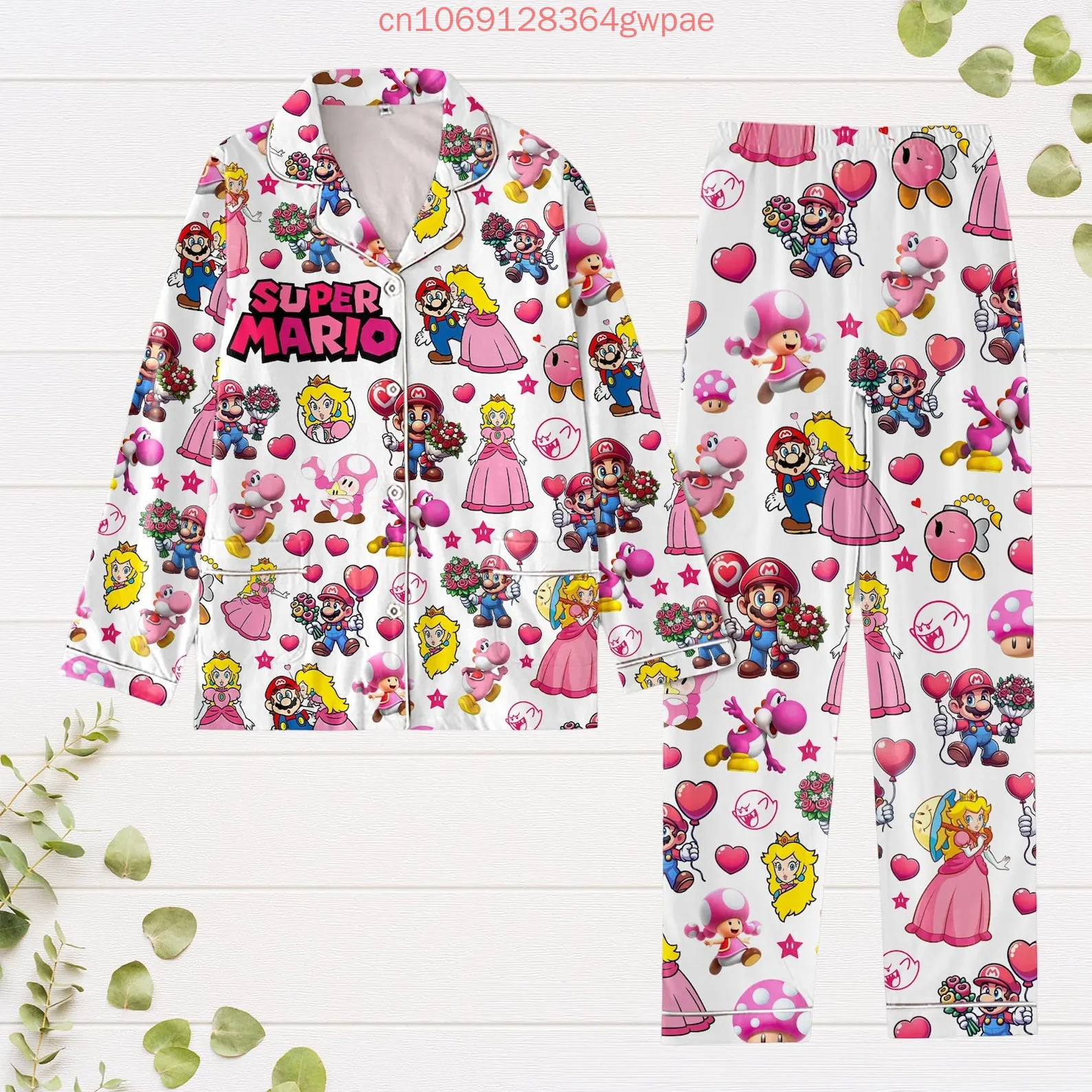 Super Mario Shirt Pajama Set 3d Print New Princess Peach Casual Męska damska koszula z długim rękawem Zestaw piżam rodzinnych