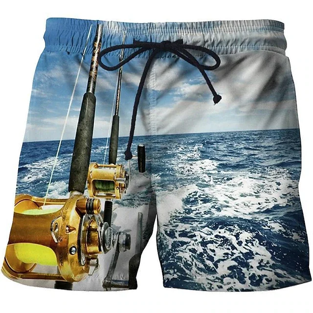 

Men's Swim Trunks Vintage 3D Fishing Print Beach Shorts Quick Dry Outdoor Leisure Sports Shorts Swimwear Fashion Men's Shorts