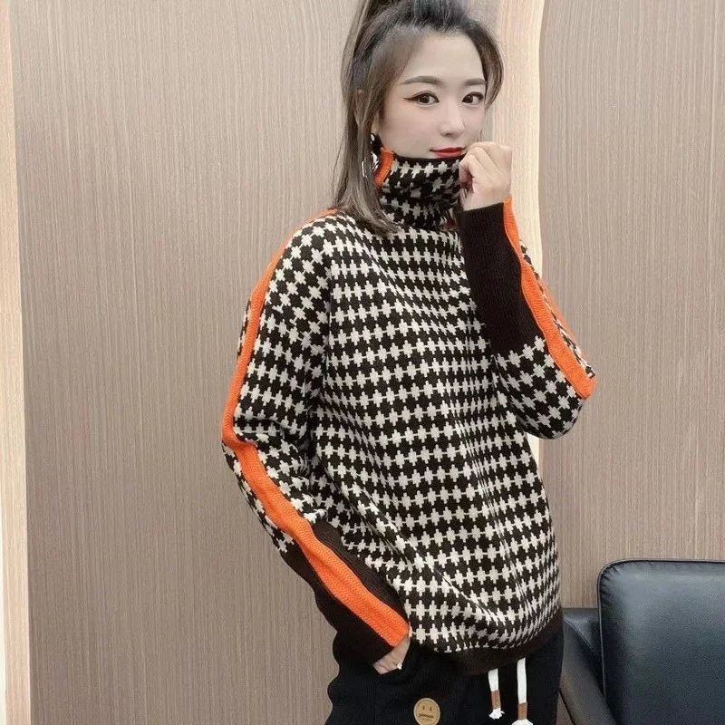 Pullover 2023  Cashmere Long Sleeve Collar Sweater Autumn and Winter Western Checkerboard Bottoming Pullover Sweater