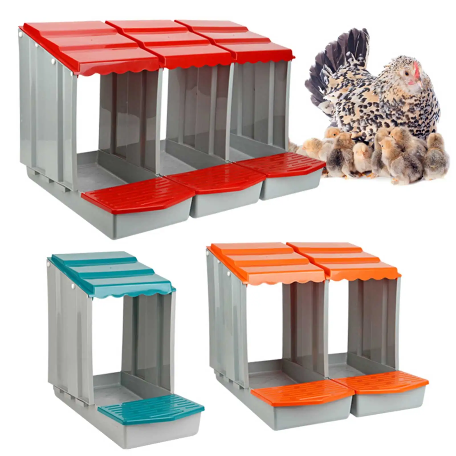 3/6-Compartment Chicken Nesting Box, 81*52*79cm, Green Galvanised Steel Auto Egg-Roll Wall-Mounted/Freestanding for Coop/Farm