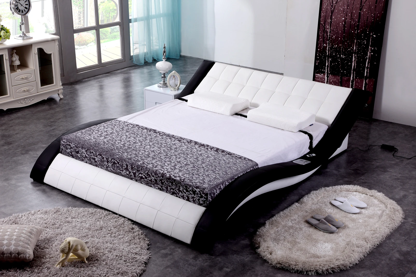 MS-Double Bed Container Frame with Mattress Heat Press Machine Massage Headboard in Pakistan Quilt Base Girl Bedding of Double&