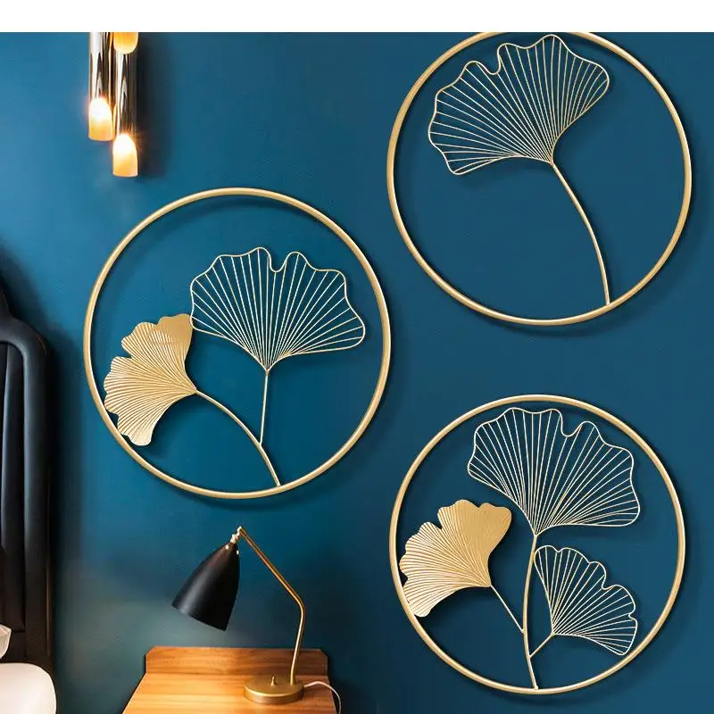 Nordic Home Decoration Metal Wall Ginkgo Leaf Iron Hotel Living Room Sofa Background Hanging