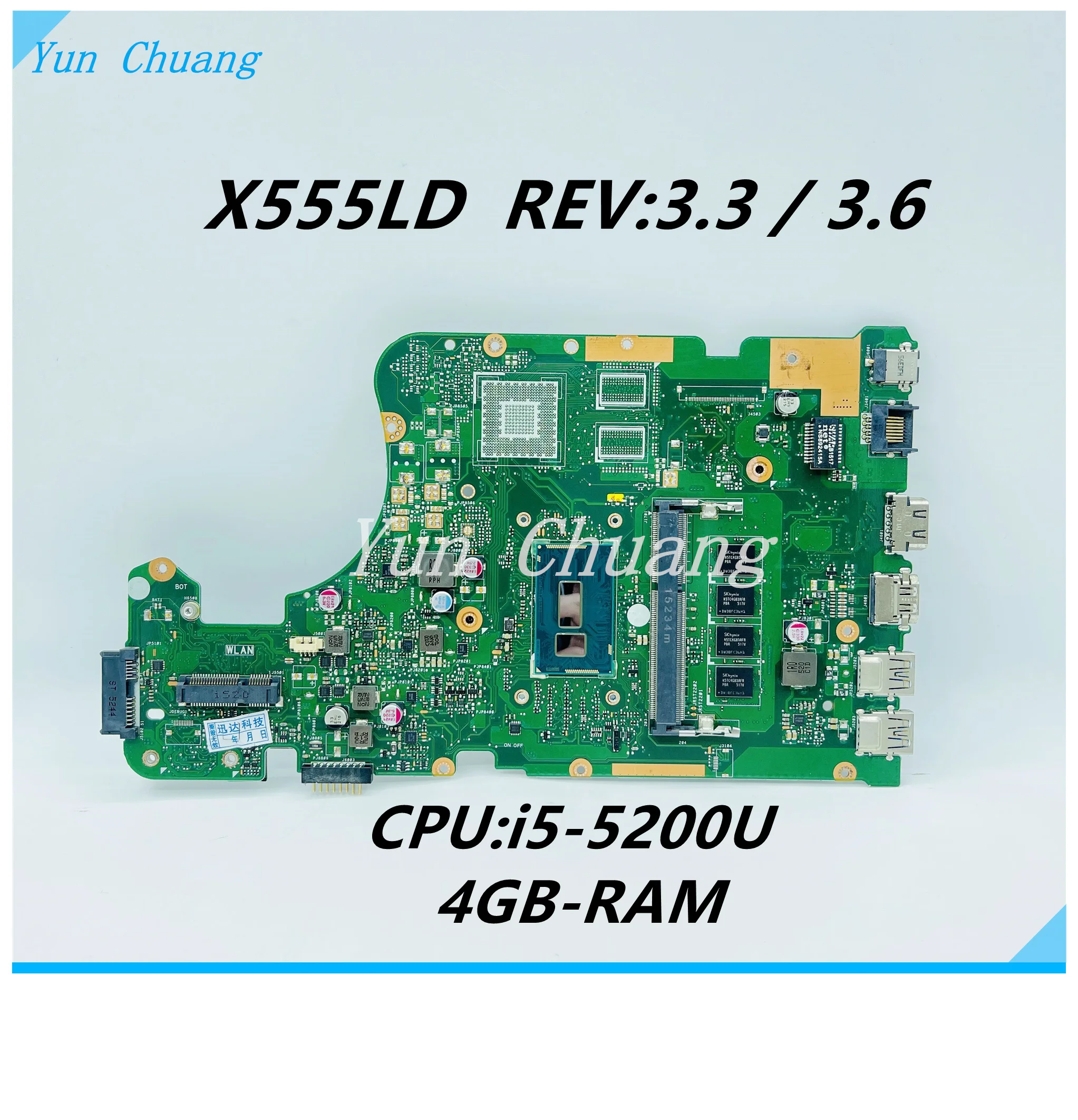 

X555LD REV:3.3/3.6 Laptop Motherboard For Asus F555L K555L A555L X555LN X555L W519L X555LA EDP Mainboard i5-5200U CPU 4G-RAM