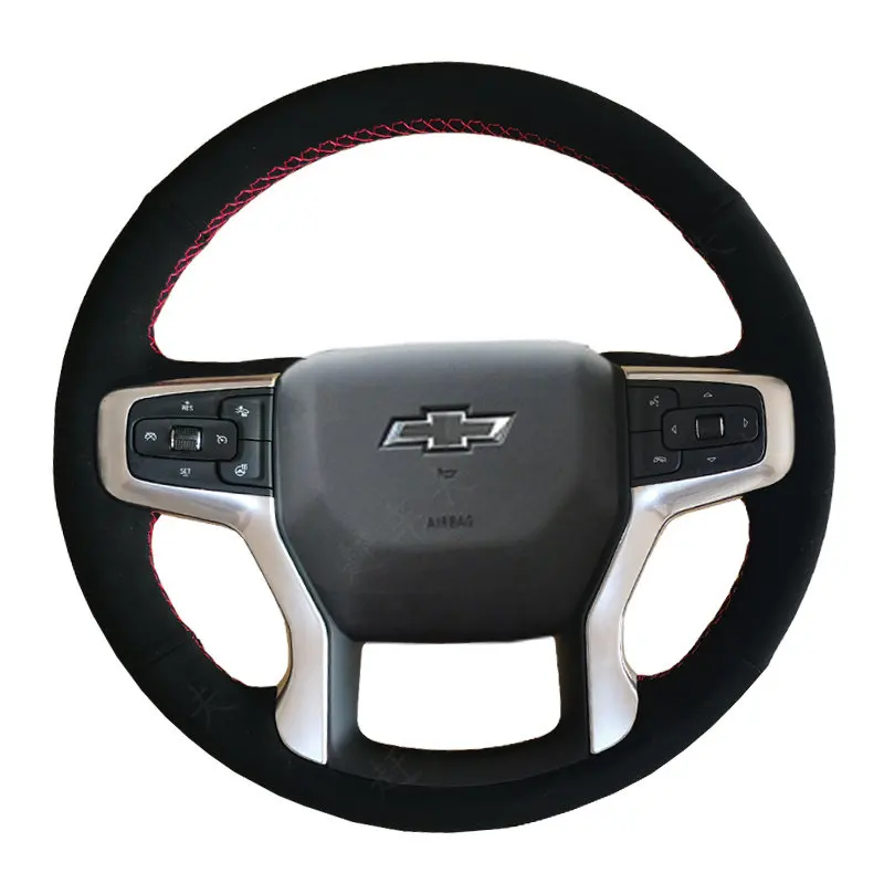 Hand Stitched renovation black suede car Steering wheel cover For Chevrolet Blazer Silverado 19-21 3500HD Suburban Tahoe 2021
