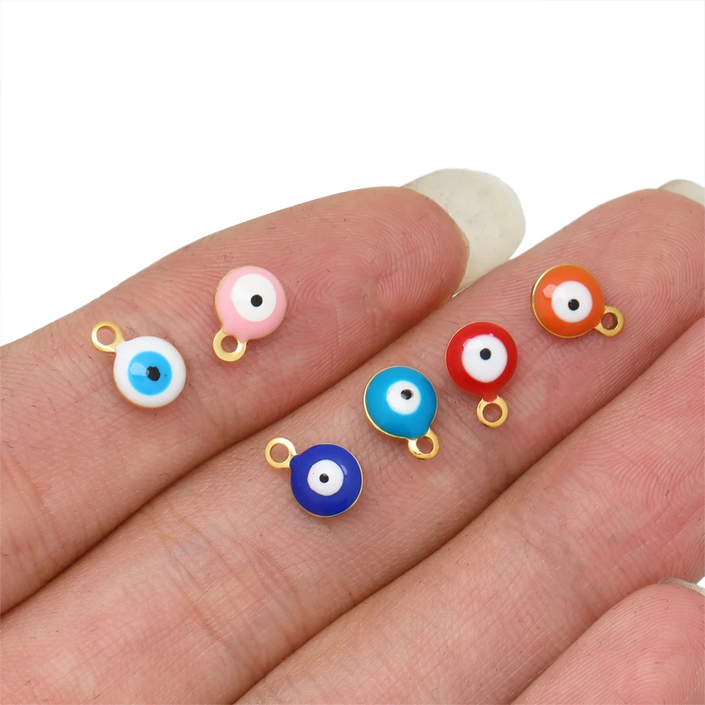 20Pcs Stainless Steel Mix Color Turkish Evil Eye Charms Alloy Connectors Charms For Necklace DIY Jewelry Making Wholesale