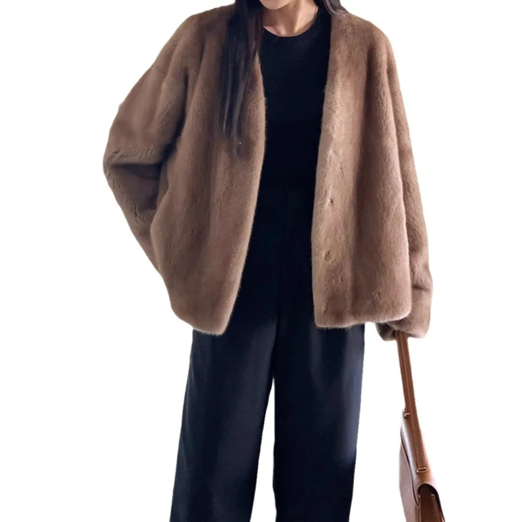 Mink Fur Women's Fashion V-Neck Blue Mink Fur New Imitation Mink Fur Jacket 2025 New Item
