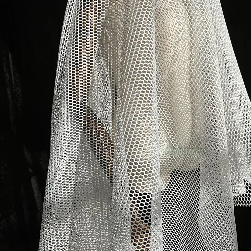 Thick Mesh Large Grid Fabric Black White Hollowed Out Clothing Designer Cloth Apparel for Diy Sewing Polyester Material