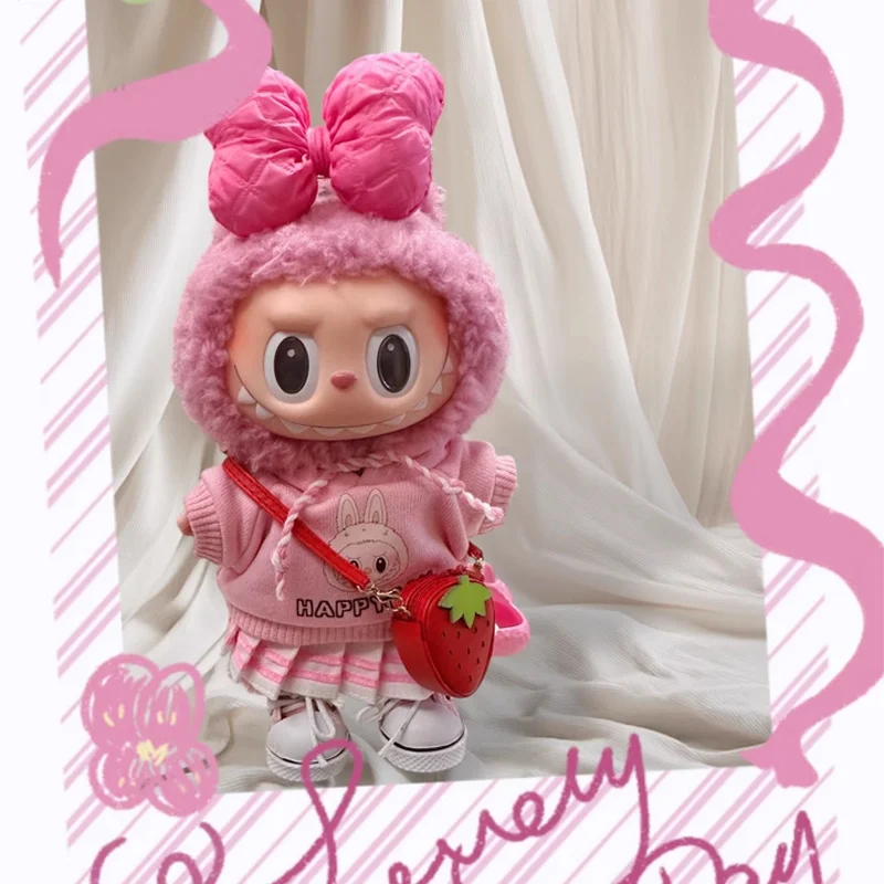 ل 17 سنتيمتر Labubu حزام فستان أطفال مع سروال داخلي كاوبوي وزرة الوردي نظارات Labubu الملابس Labubu الملابس ظهره قلادة إكسسوارات دمي #5