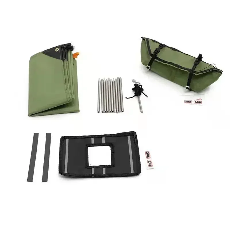 Toldo decorativo para coche teledirigido, carpa simulada con bandera de cuerda de remolque, bolsa de viaje para 1/10 Rcock Crawler TRX-4 SCX10 TK300 YIKONG RC4WD