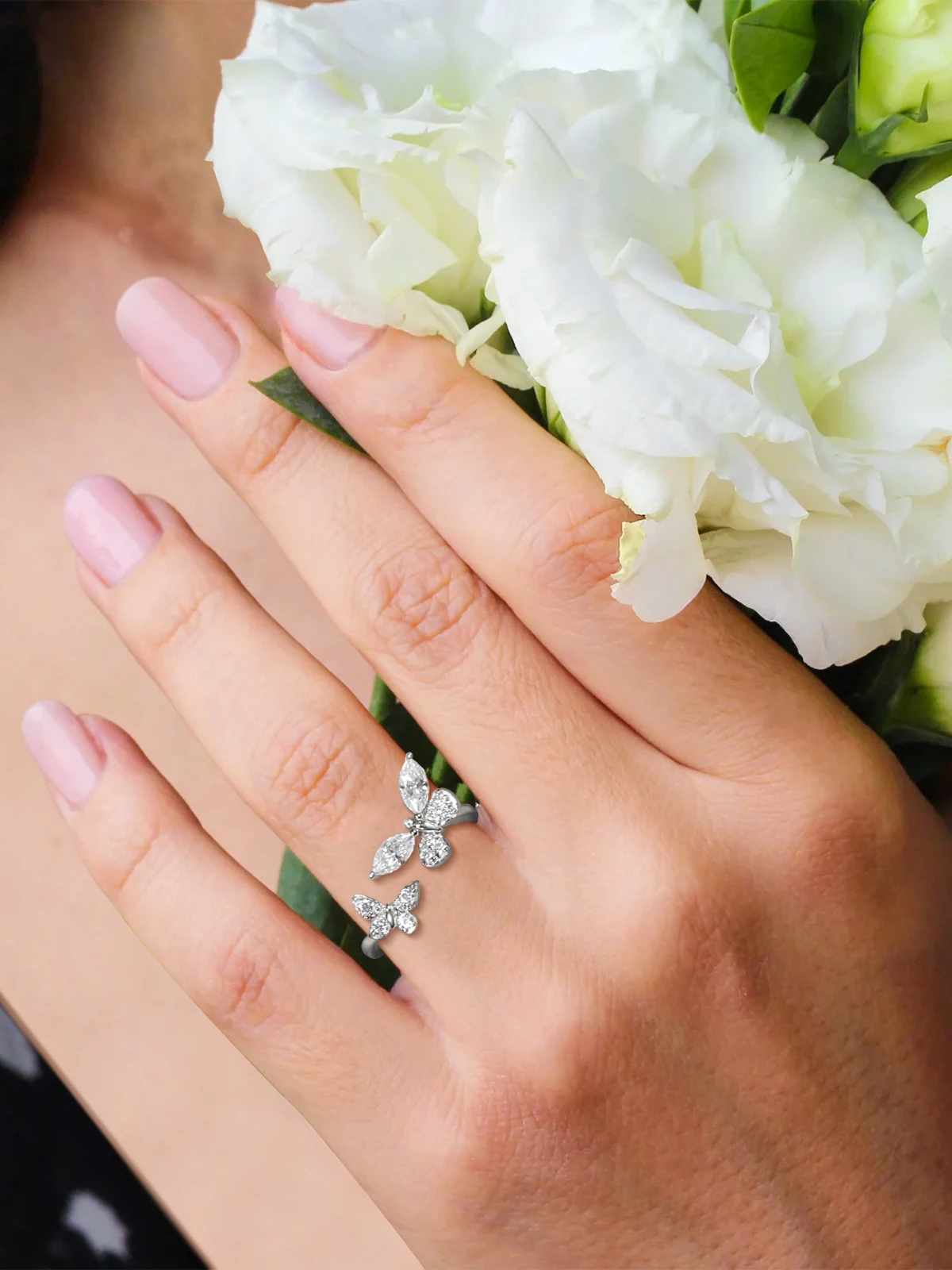 

HFE Moissanite Butterfly Women's Exquisite Ring Adjustable Size 925 Sterling Silver & K Gold Valentine's Day Anniversary Gift