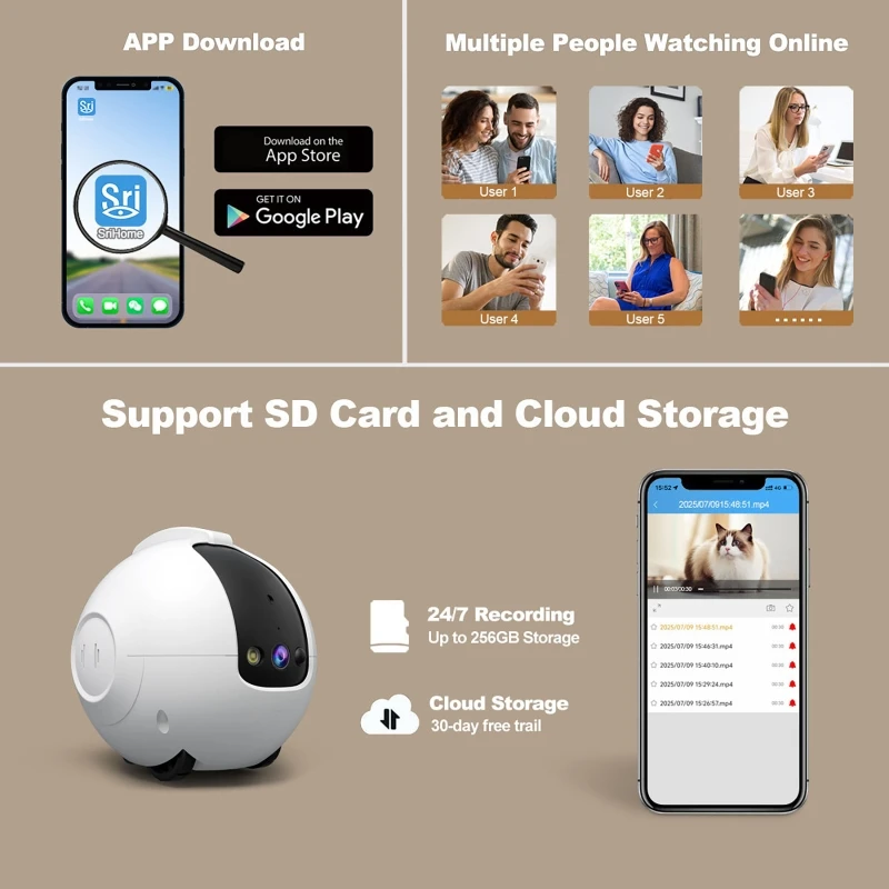 كاميرا روبوت ذكية متنقلة 4 ميجابكسل كاميرا داخلية تعمل بالبطارية لاسلكية للحيوانات الأليفة/الكبار السن/الطفل APP التحكم كاميرا مراقبة للعناية المنزلية #5