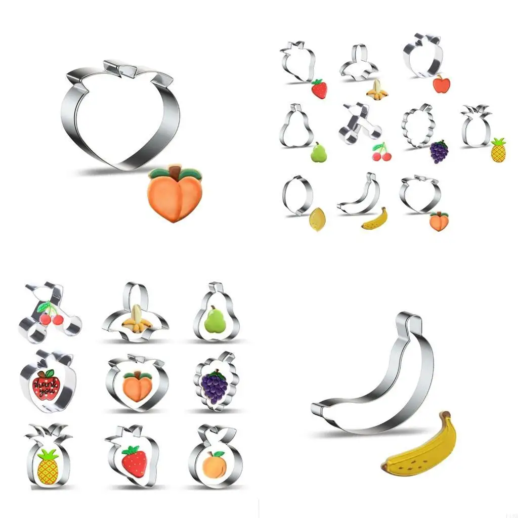 F19B Strawberry Pear Lemon Grape Fruits Shaped Pattern Cookie Cutters Set Stainless Steel Fruits Serise Cookie Cutters Moulds