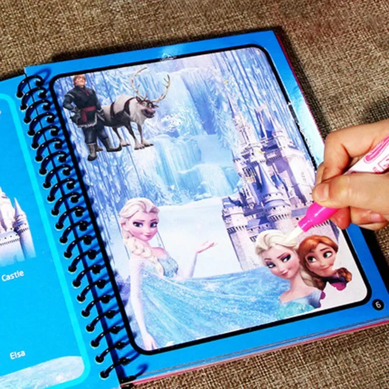 Buku lukisan grafiti anak-anak, gambar kartun animasi "Frozen" mainan taman kanak-kanak DIY ajaib lukisan cat air