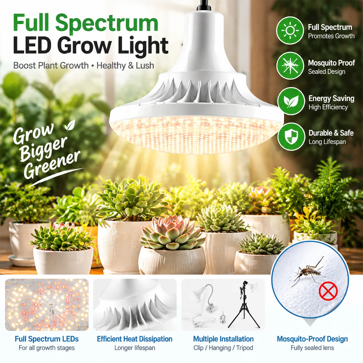 E27 Full Spectrum Plant Grow Light 24W LED Supplemental Light for Succulents and Flowers