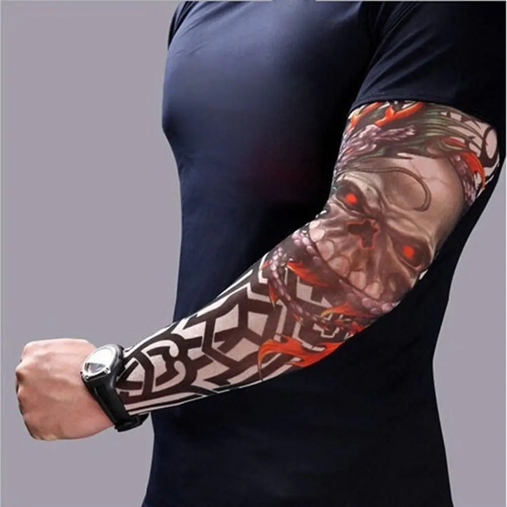 Temporary 2pcs/lot New Fake Tattoo Women Men UV Nylon Tamporary Gloves Sunscreen Arm  Warmers Sleeves