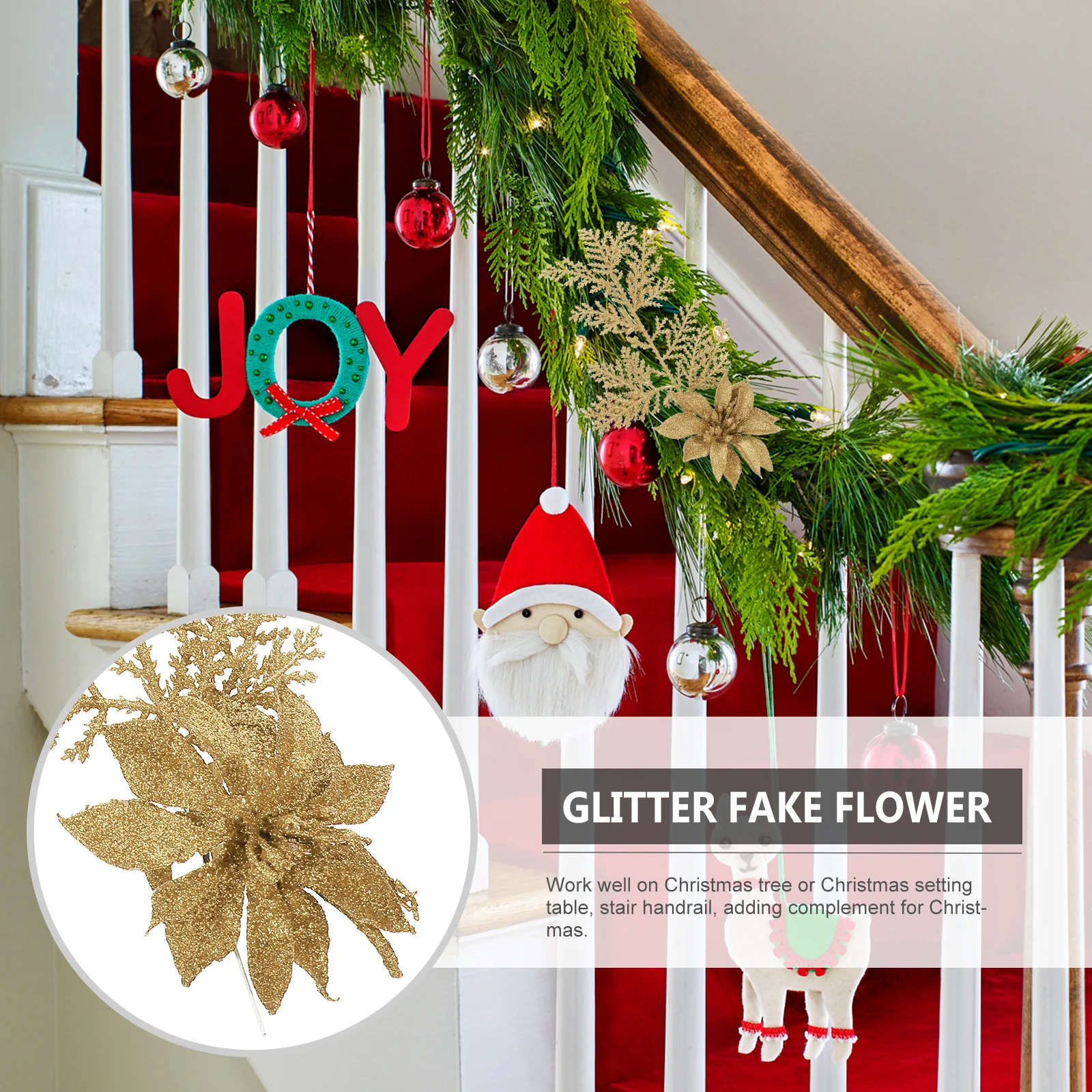 

6pcs Christmas Floral Decor Simulation Flowers Tree Hanging Pendant For Table Setting Glitter Imitation Flower Artificial Pine