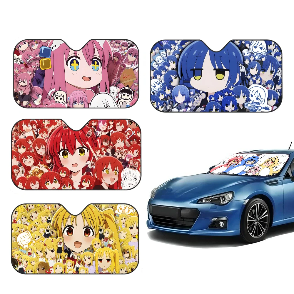 Anime B-bocchi The Rock Cartoon Car Sunshade Front Window Cover Windshield Sun Shade Car Visor Protection Interior Accessories