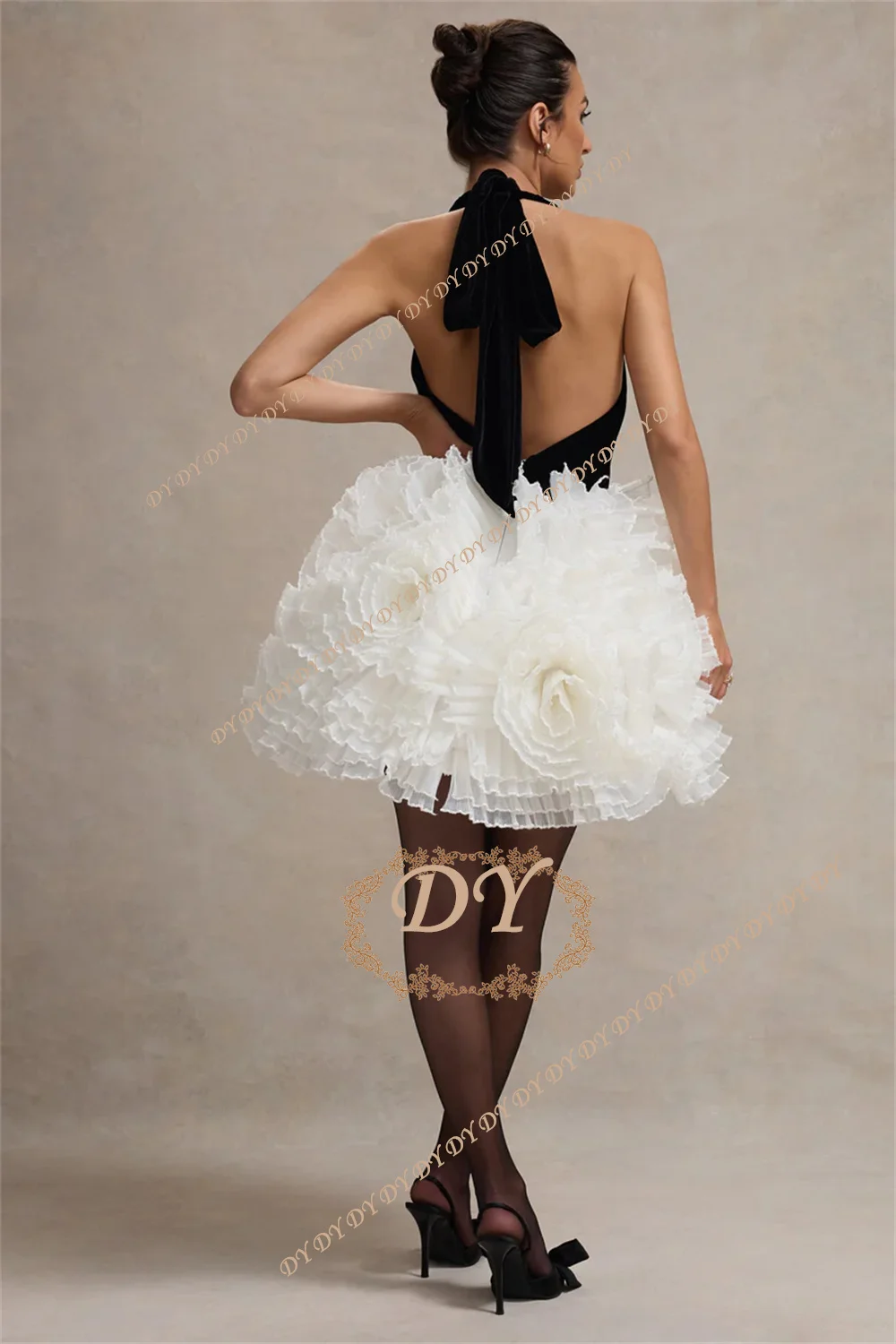 

DY Elegant Mini Prom Gown Halter A Line V-Neck Ball Gowns Women Sexy Backless Evening Dresses Customized