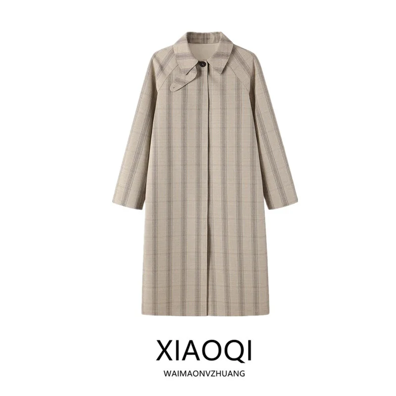 Autumn 2026 Women's Long Sleeve Turn-down Collar Plaid Long Coat New Arrival Windbreaker Outerwear Elegant Fashionable