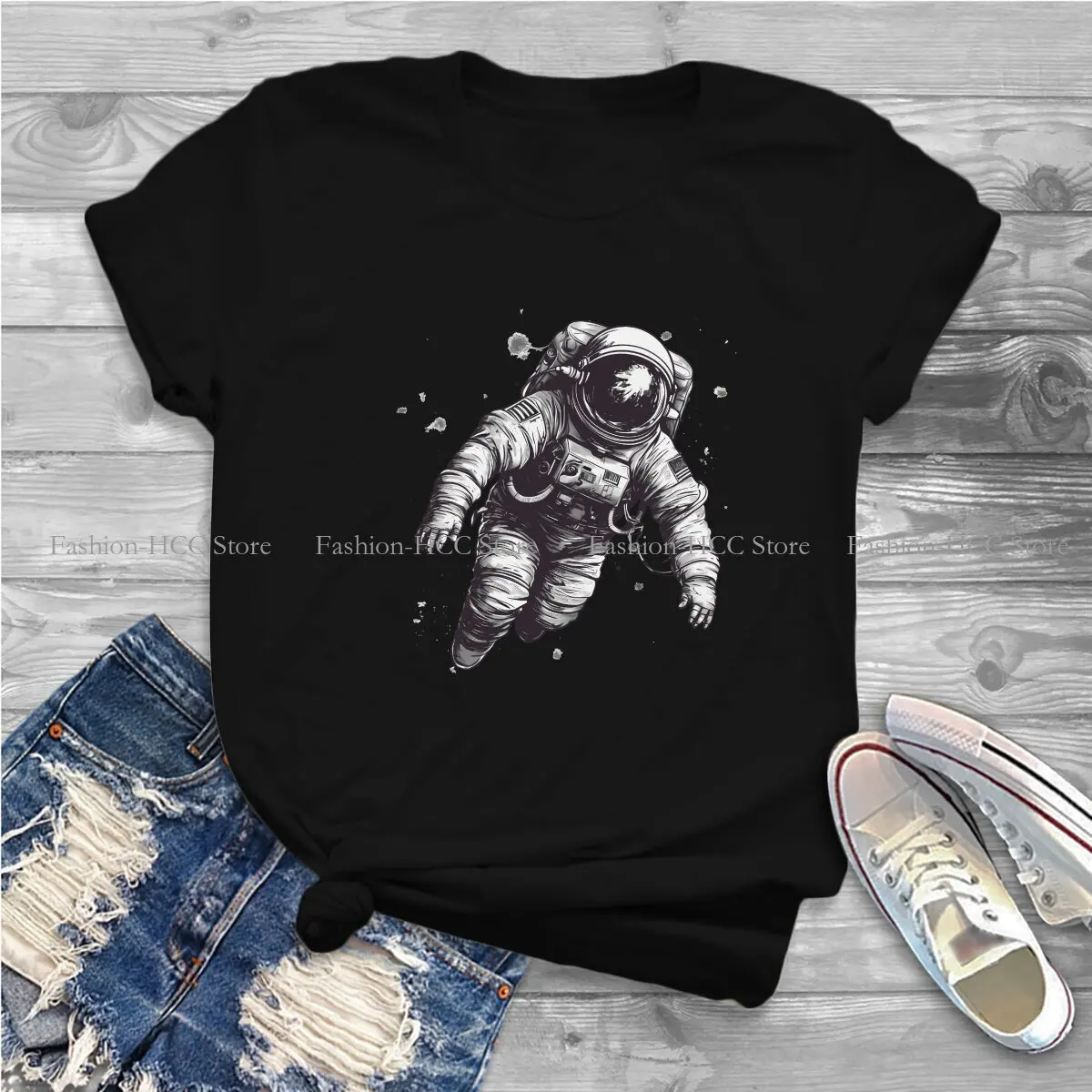 Cosmic Explorer Polyester TShirt for Women Astronaut In Space Sticker Soft Leisure Tee T Shirt High Quality New Design