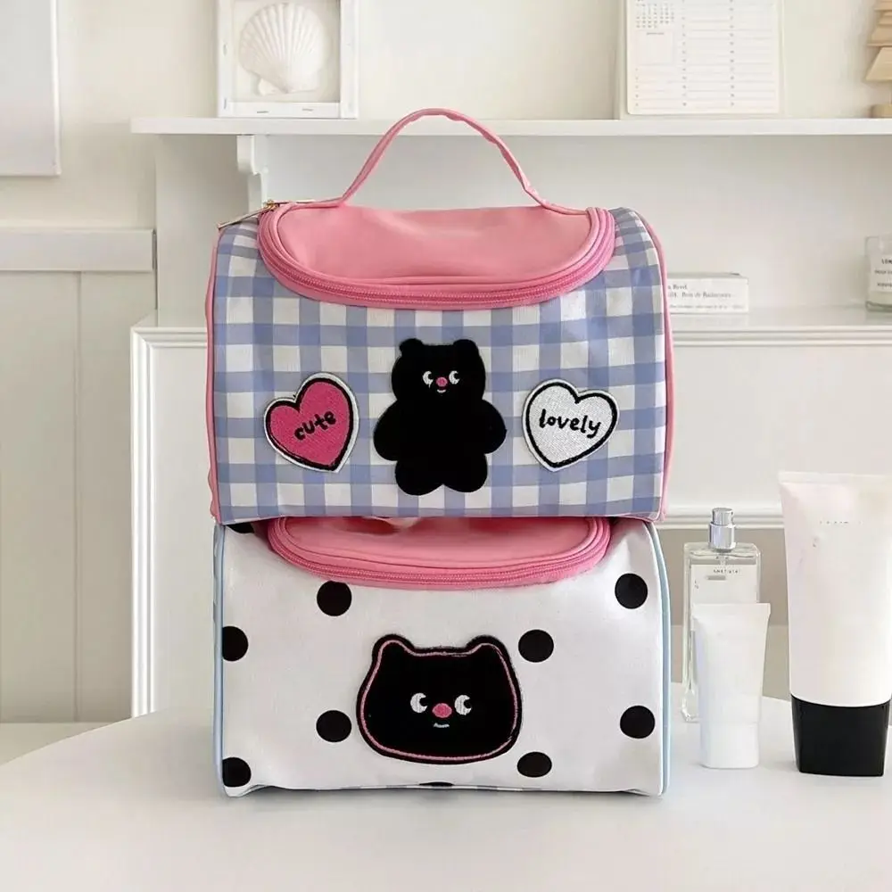 

New Cartoon Cat Makeup Bag Pink PU Portable Cosmetic Bag Large capacity Toiletries Storage Bag Travel Wash Bag