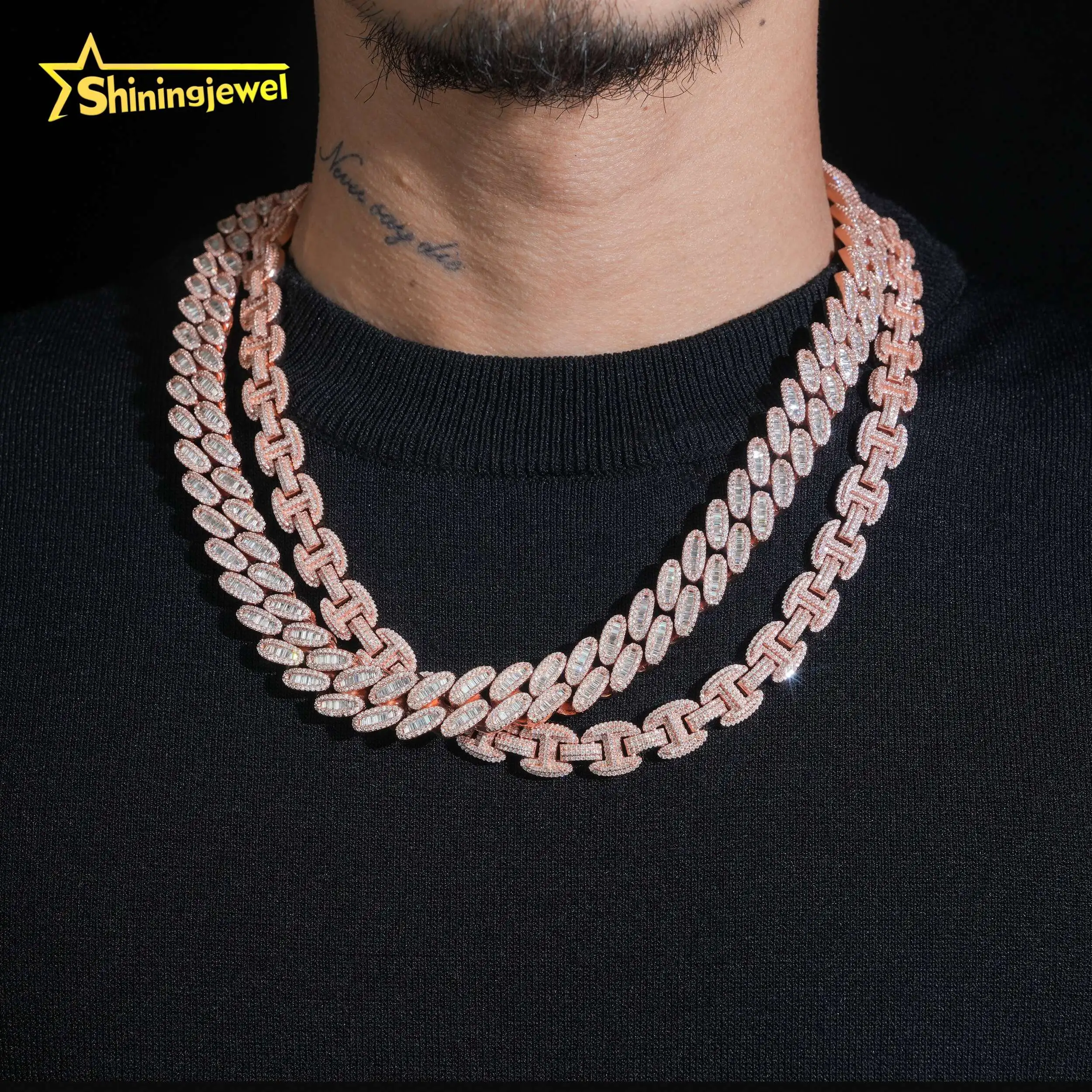 Pass Diamond Tester Promotion Hip Hop Jewelry Men Necklace 925 Sterling Silver 15mm Moissanite Cuban Link Chain & Bracelet...