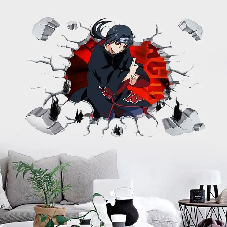 Naruto Boys\' Room Wall Background Decoration Wallpaper Self Adhesive Cartoon Anime Broken Wall 3d Sticker Poster Wallpaper Gift