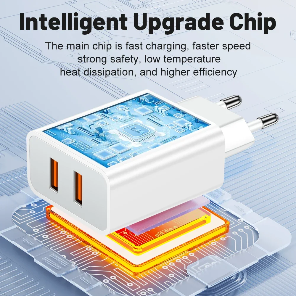 2.4A Dual USB Fast Charger Quick Wall Charger Mobile Phone USB High Speed Wall Charger Travel Adapter For iPhone Huawei Xiaomi