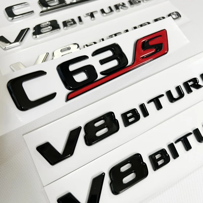 3D Black C63S Logo Letters V8 BITURBO Badge Car Rear Star Sticker Trunk AMG Emblem For Mercedes Benz AMG W205 C205 Accessories view 2