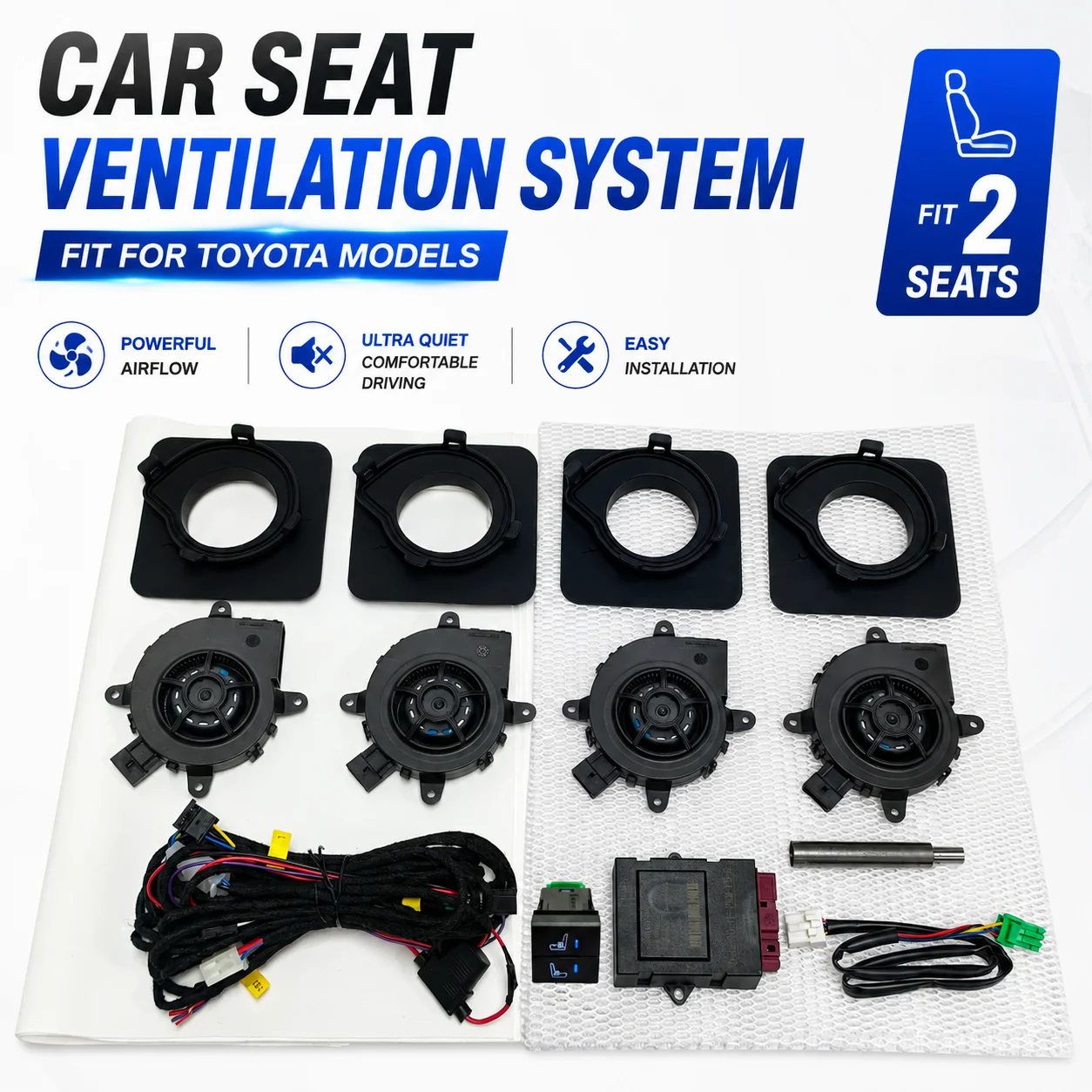 Car Seat Ventilation System For Toyota Camry Corolla RAV4 Suction Cooling Retrofit Kit Fit 2 Seats With Switch Wiring Harness
