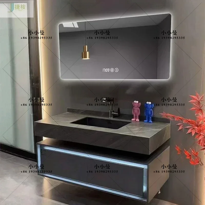 Jie Eucalyptus Modern Simple Black Basin Hidden Folding Toilet Bathroom Cabinet