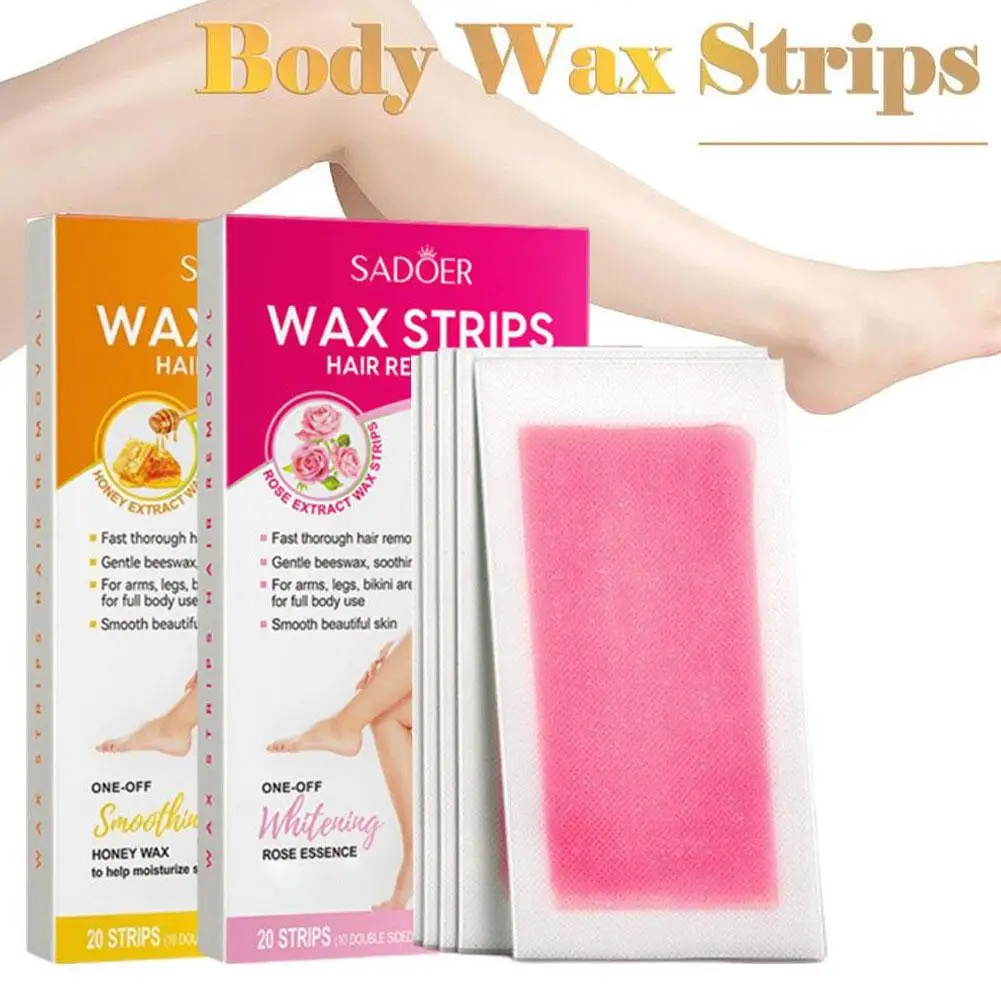 20 Pieces=10 Sheets SADOER Hair Removal Wax Strip Paper Rose Wax Aloe Double-Sided Cream Vera Removing Mild Hair Strips Hon F4S1