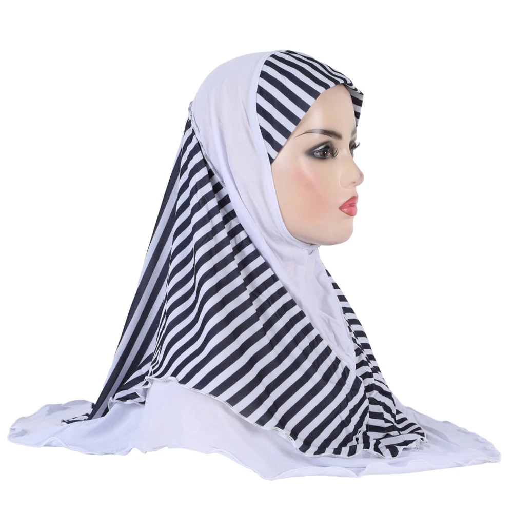 12 Pieces Muslim Instant Hijab Modal Turban Islamic Amira Cap Pull On Shawl Prayer Stripe Burqa Headscarf Wrap Ramadan Headband