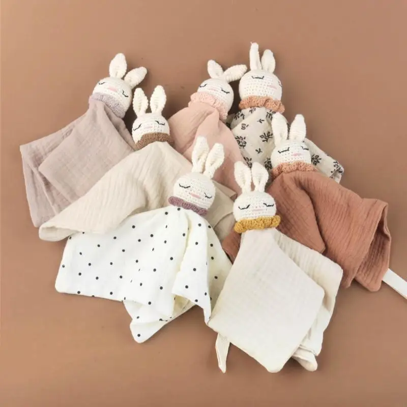 

Infant Soother Bib Mood Appease Bib Crochet Rabbit Charm Security Blanket Towel