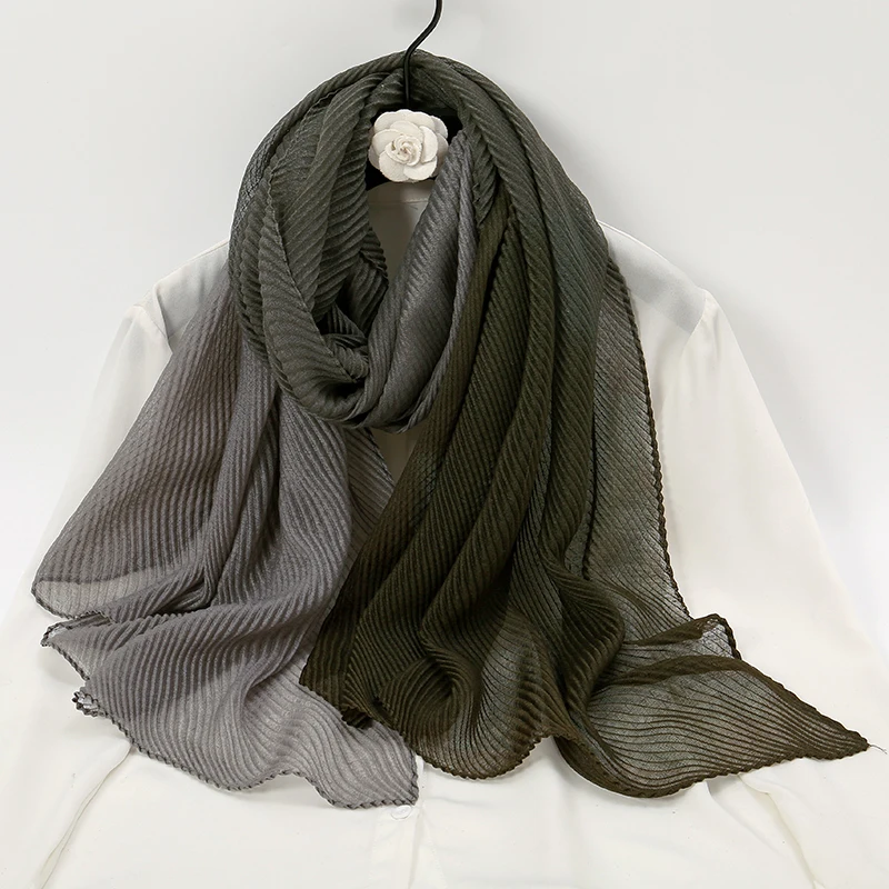 Fashion Ombre Pleated Wrinkle Viscose Shawl Scarf Cotton Hijab Gradient Headband Wrap Pashmina Sjaal Muslim Poncho Scarves