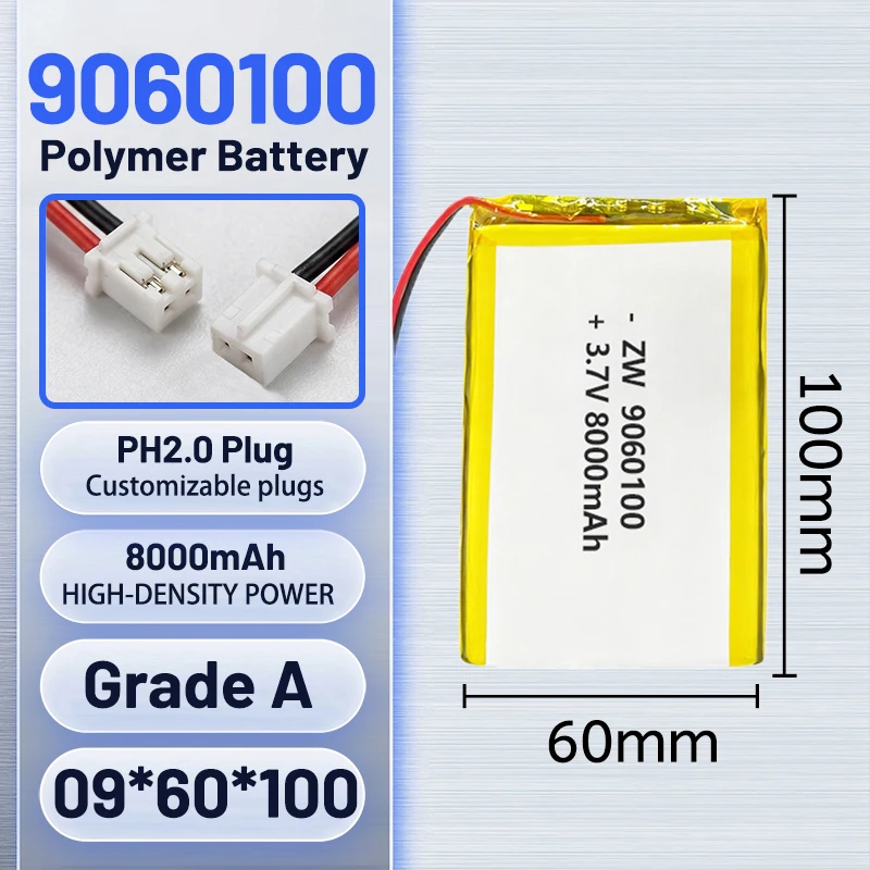 3.7V 8000mAh 9060100 Lithium Polymer Battery Rechargeable Lipo Cell Built-in Protection Board DIY Power Bank Camera GPS 2-20 Pcs