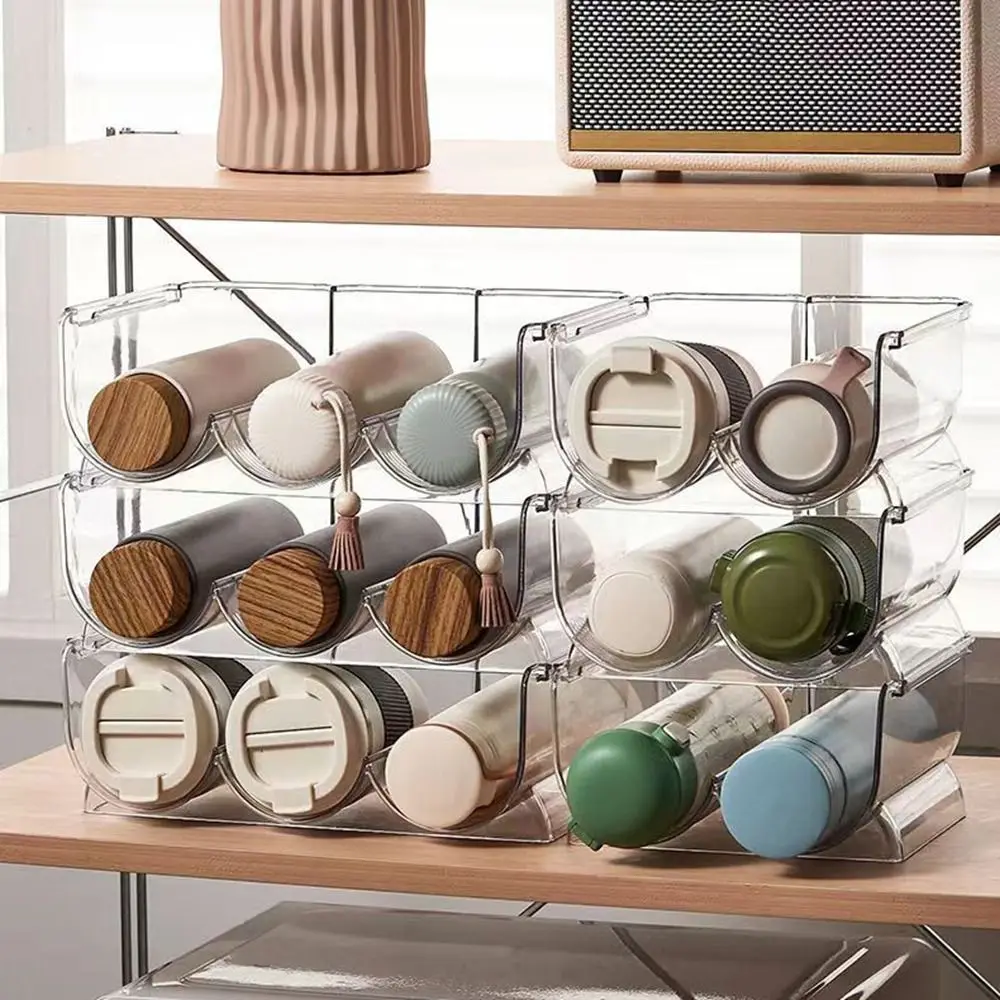 

Creative Plastic Cup Holder Anti-Fall Transparent Water Bottle Holder Stackable Saving Space Wine Display Rack Cabinet