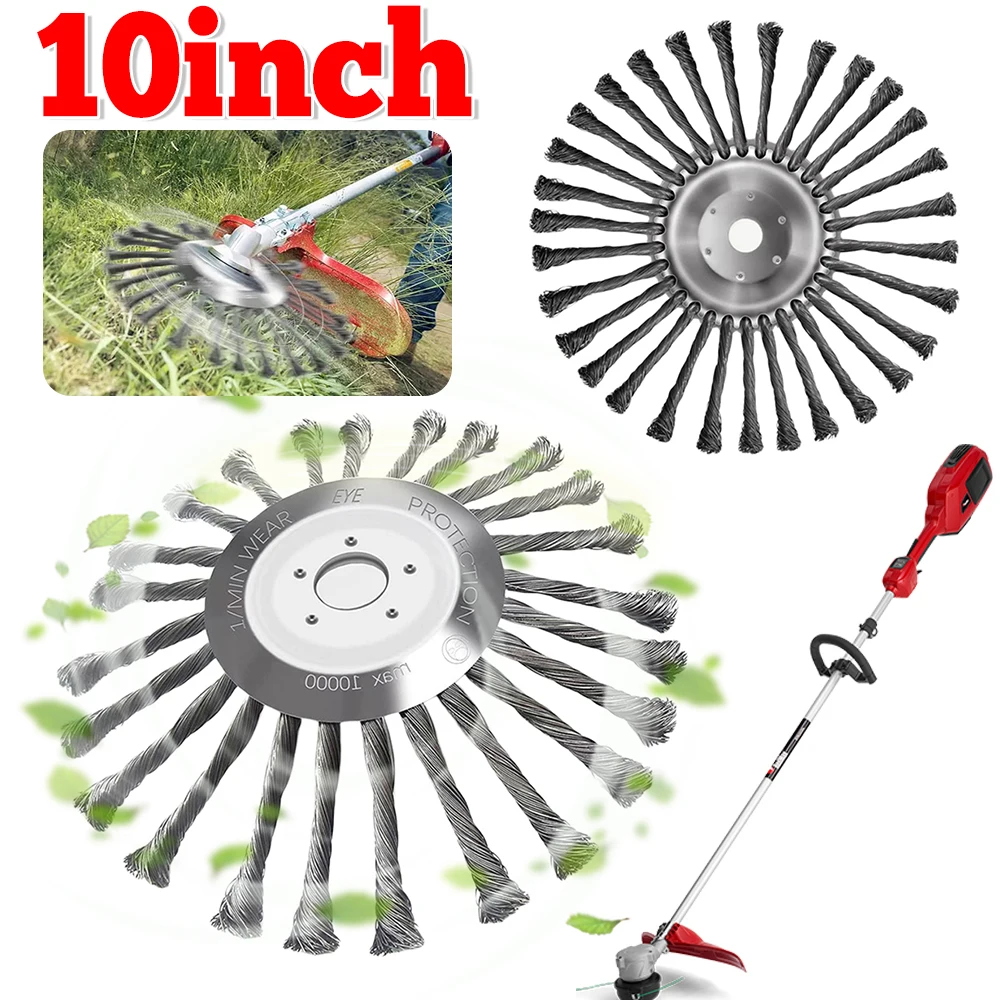 10 Inch Steel Wire Wheel Brush Universal Garden Grass Trimmer Head Removal Rust Weed Brush Cutter Head Lawn Mower Brush Cutter