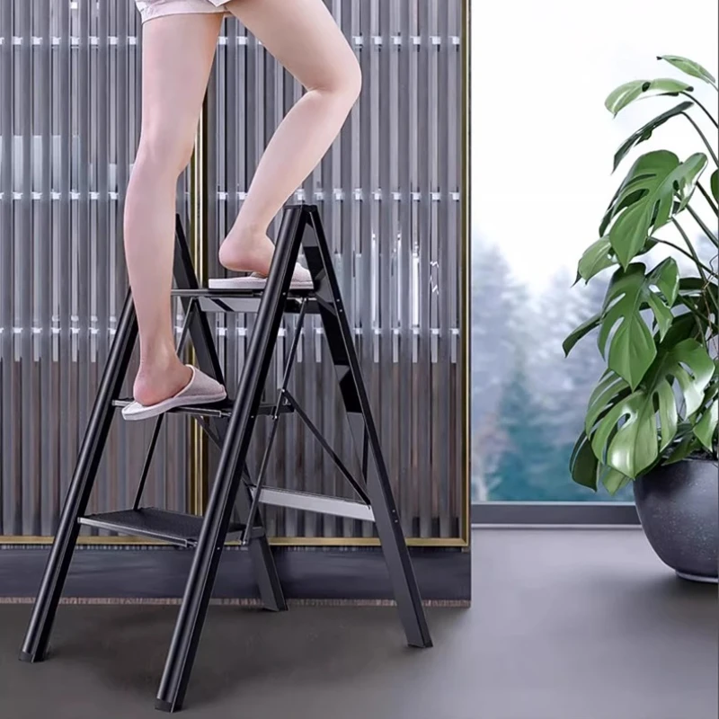 

Lightweight Compact Step Ladder with Non-Slip Feet Aluminum Folding Ladder Thick A-Frame Step Stool Space-Saving Home Furniture