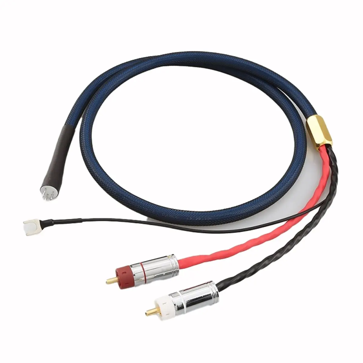 OFC Silver Plated with Shielding 5DIN MALE to U Spade Plug Audio Phono Tonearm Cable with Ground Wire