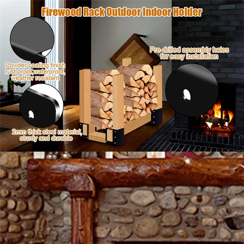 

A84X-Adjustable Firewood Racks Heavy Duty Log Storage Solution Bracket Kit Indoor And Outdoor Use