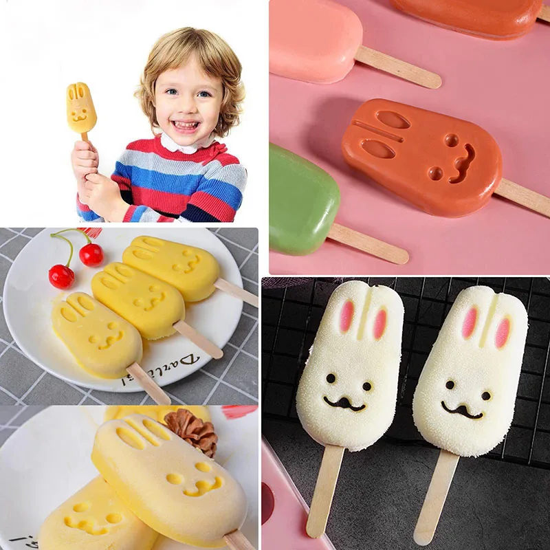 Popsicle Silicone Homemade Ice Cream Cartoon Mold Cake Decorating Fondant BPA Free Reusable Popsicle Molds with 50 Wooden Sticks