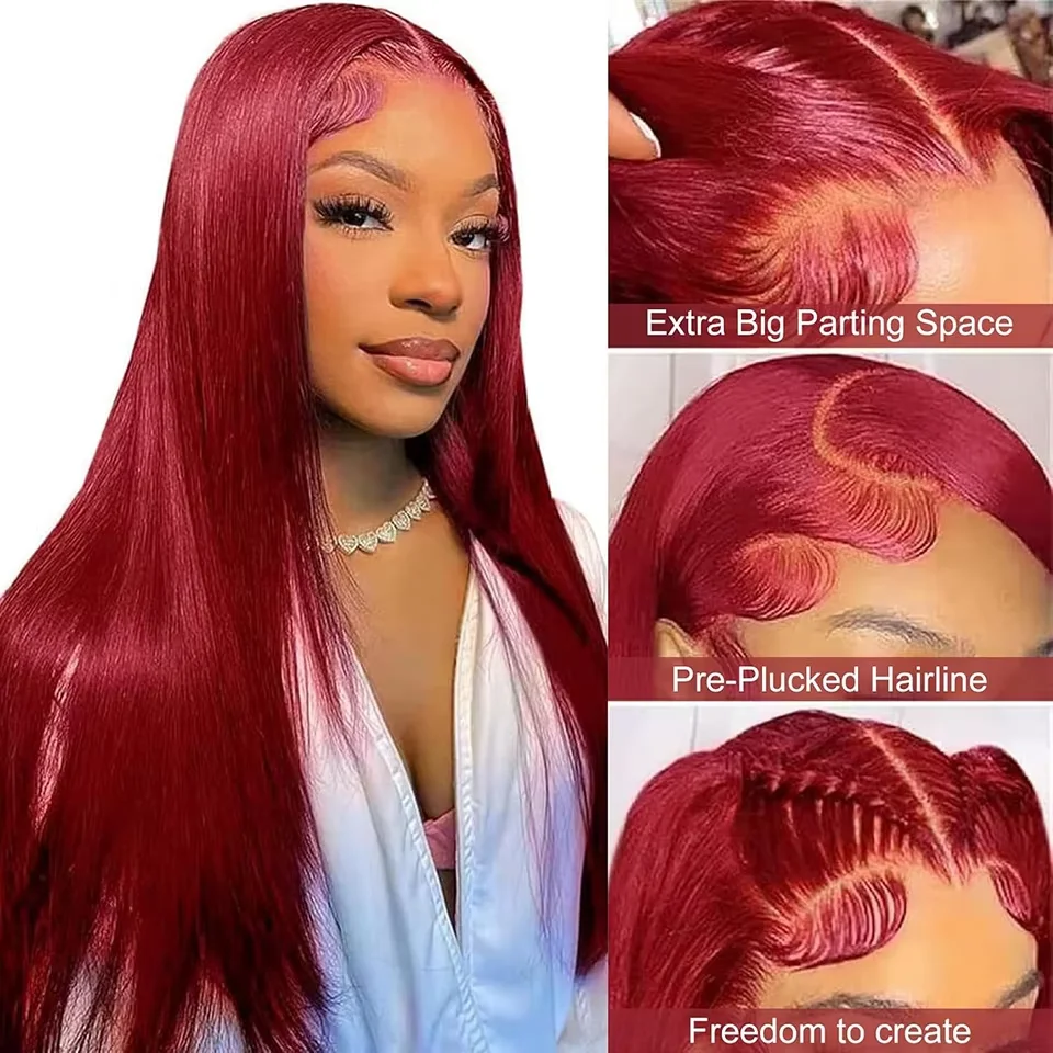 99J Straight 13x4 13x6 Transparent HD Lace Front Human Hair Wig Brazilian Straight Front Human Hair Wigs For Women Colored Wigs