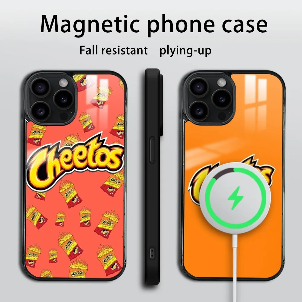 C-Cheetos and S-Snack Food Phone Case For iPhone 16 15 14 13 12 11 Pro Max Plus Mini Magsafe Mirror Wireless Magnetic Cover