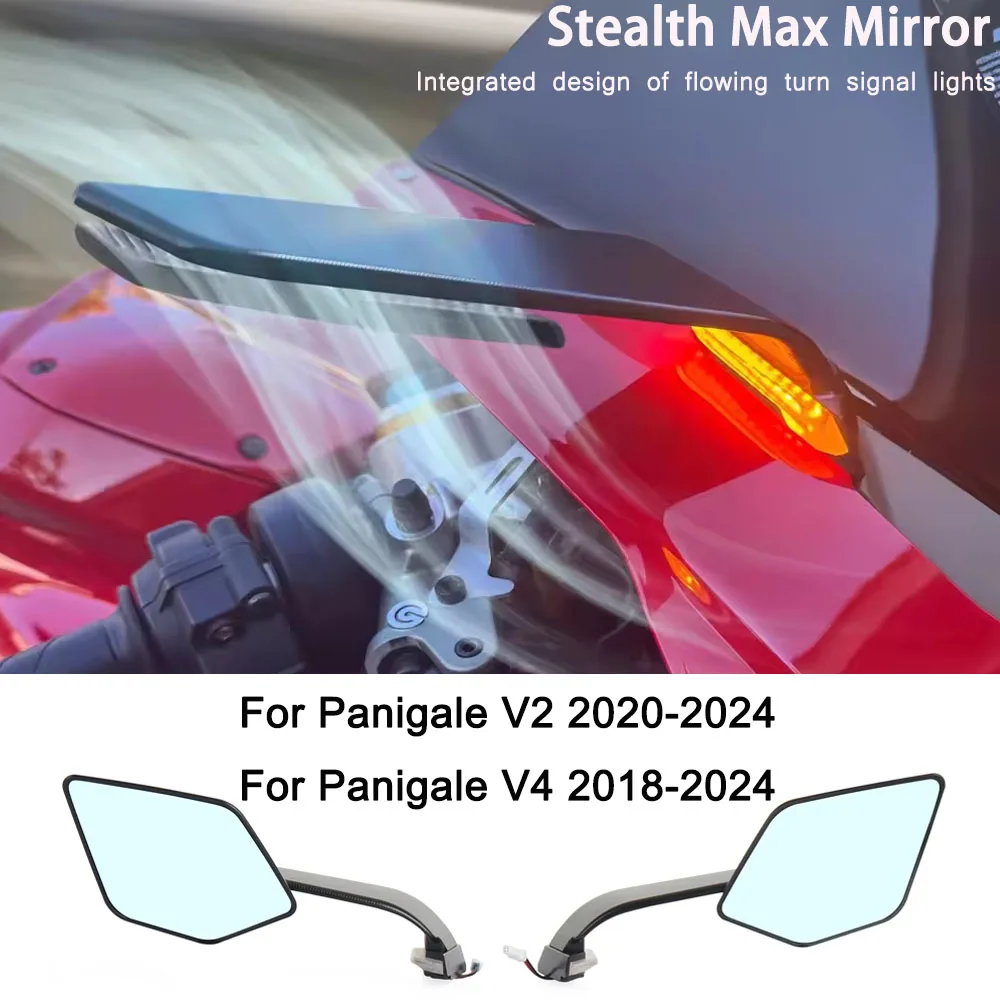 

For Ducati Panigale V2 2020-2024 PANIGALE V4 2018-2024 Motorcycle Rearview Rear View Side Mirrors With LED Turn Signal Light