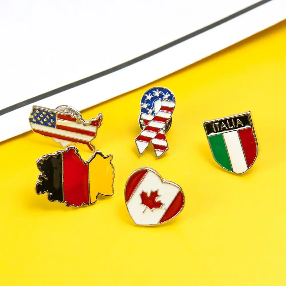1PC European and American Fashion Flag Brooch Creative Geometric Map-shaped Badge Jewellery DIY Collar Decoration Gift